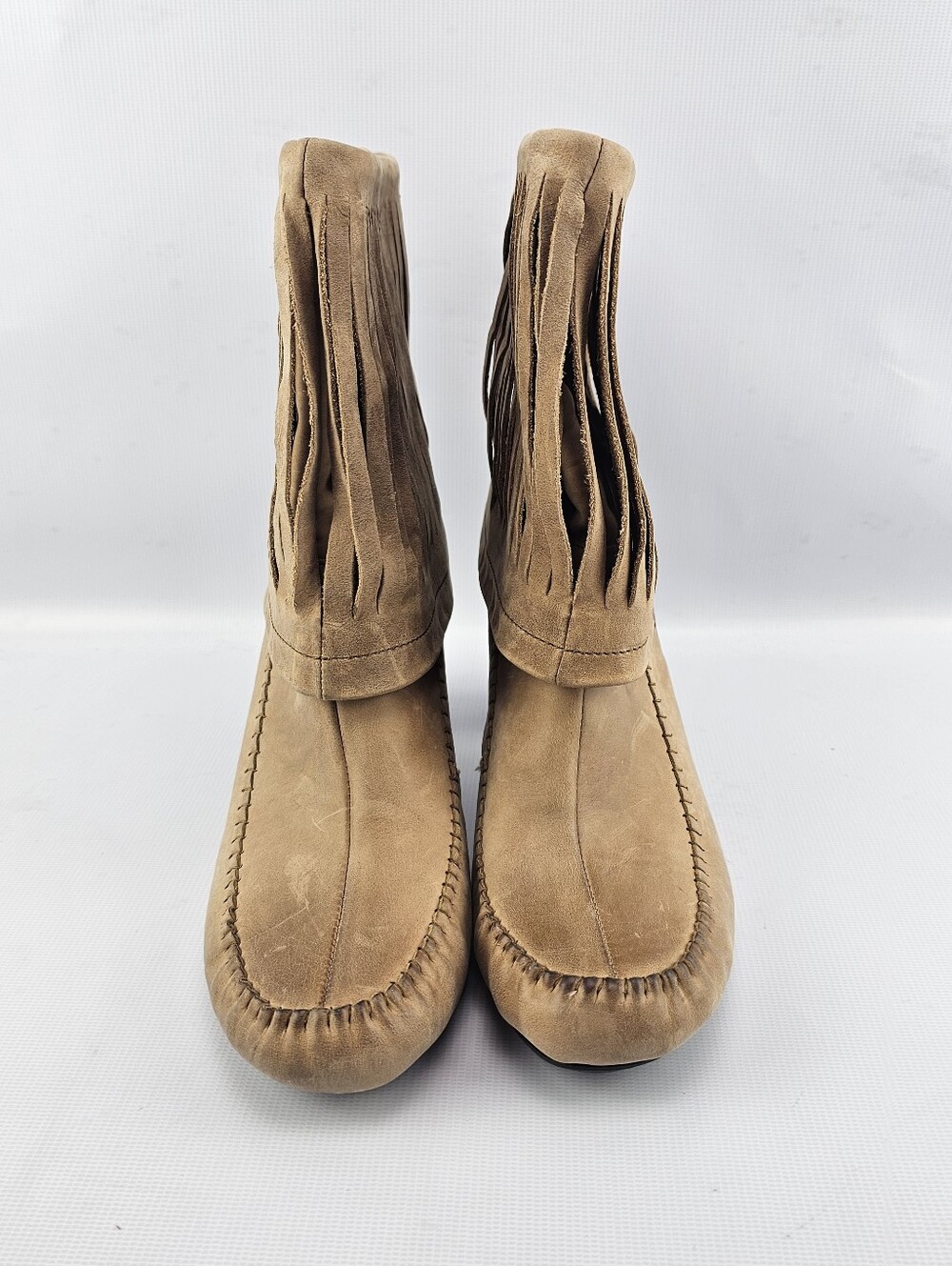 Børn Banbury Fringe Moc Heeled Boots Tan Women's Size 10 - Picture 2 of 8
